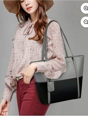 Two-Tone Colorblock Large Tote Bag Shoulder Handbag Blue